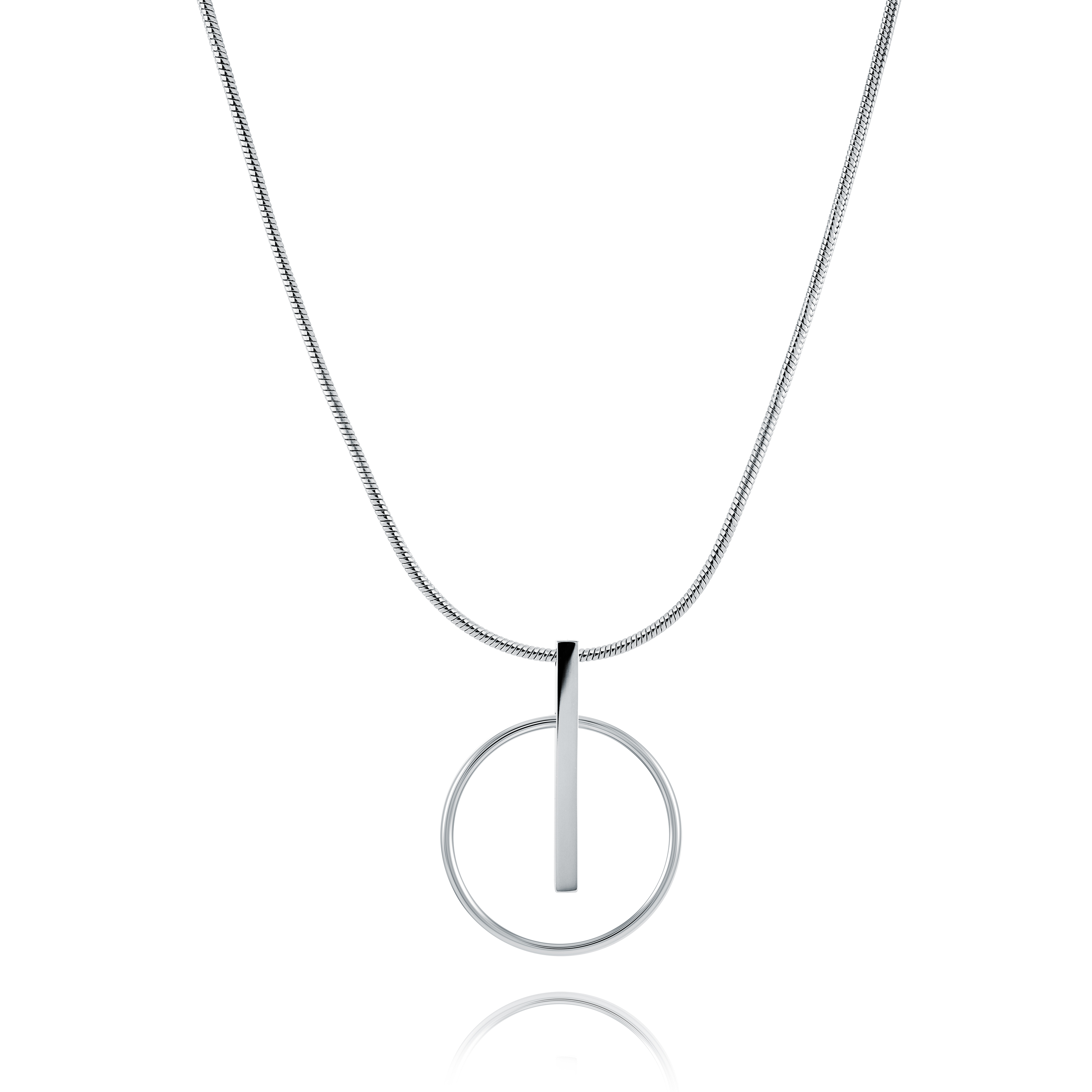 Ensemble chaîne et pendentif en acier, motif cercle avec barre verticale