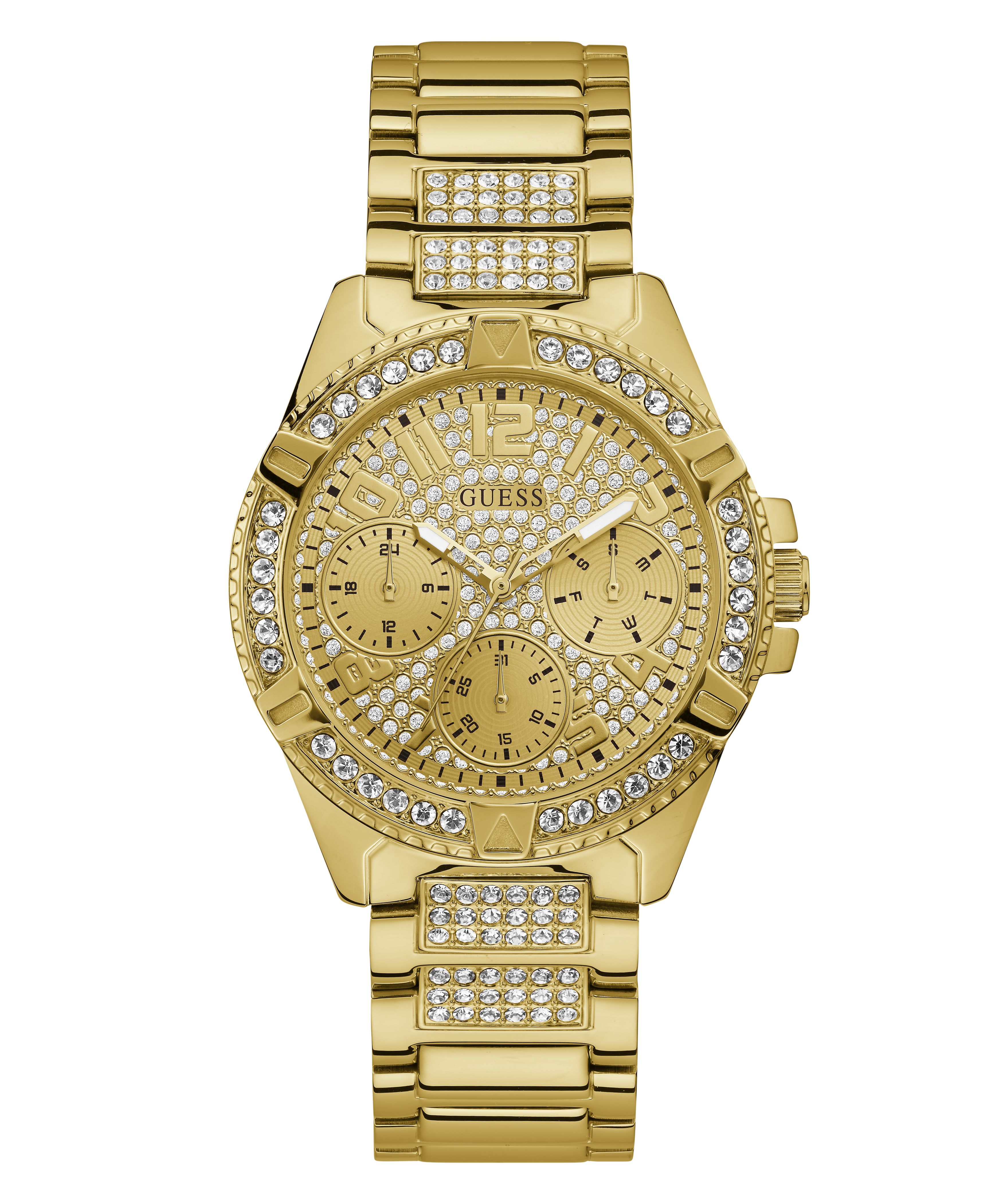 Montre Homme Guess à quartz bracelet et boitier acier doré avec cubics