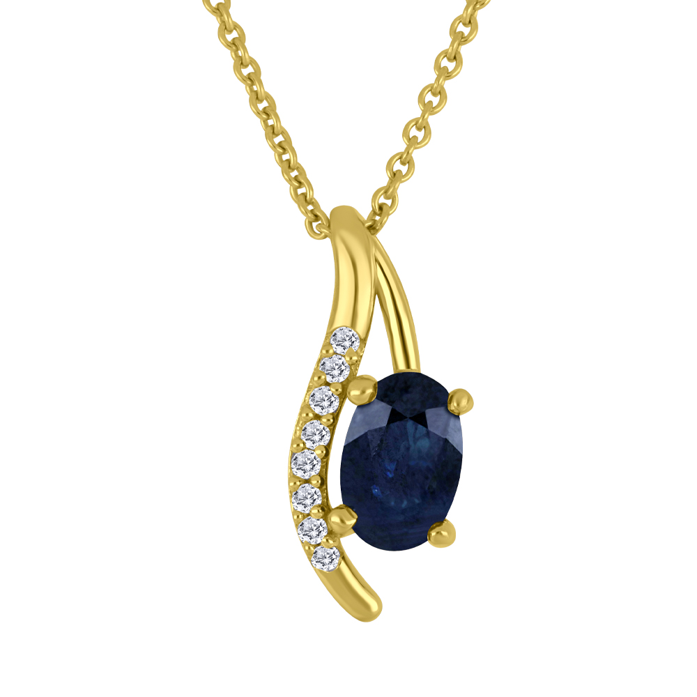 Pendentif et chaîne or jaune 10k avec saphir et diamants naturels du Canada