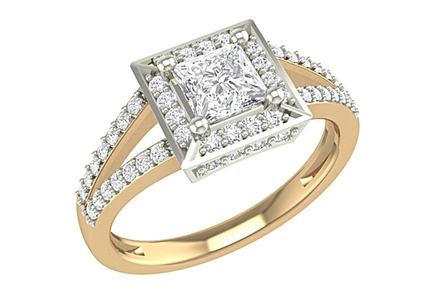 Bague or 14k 2 tons avec diamants naturels