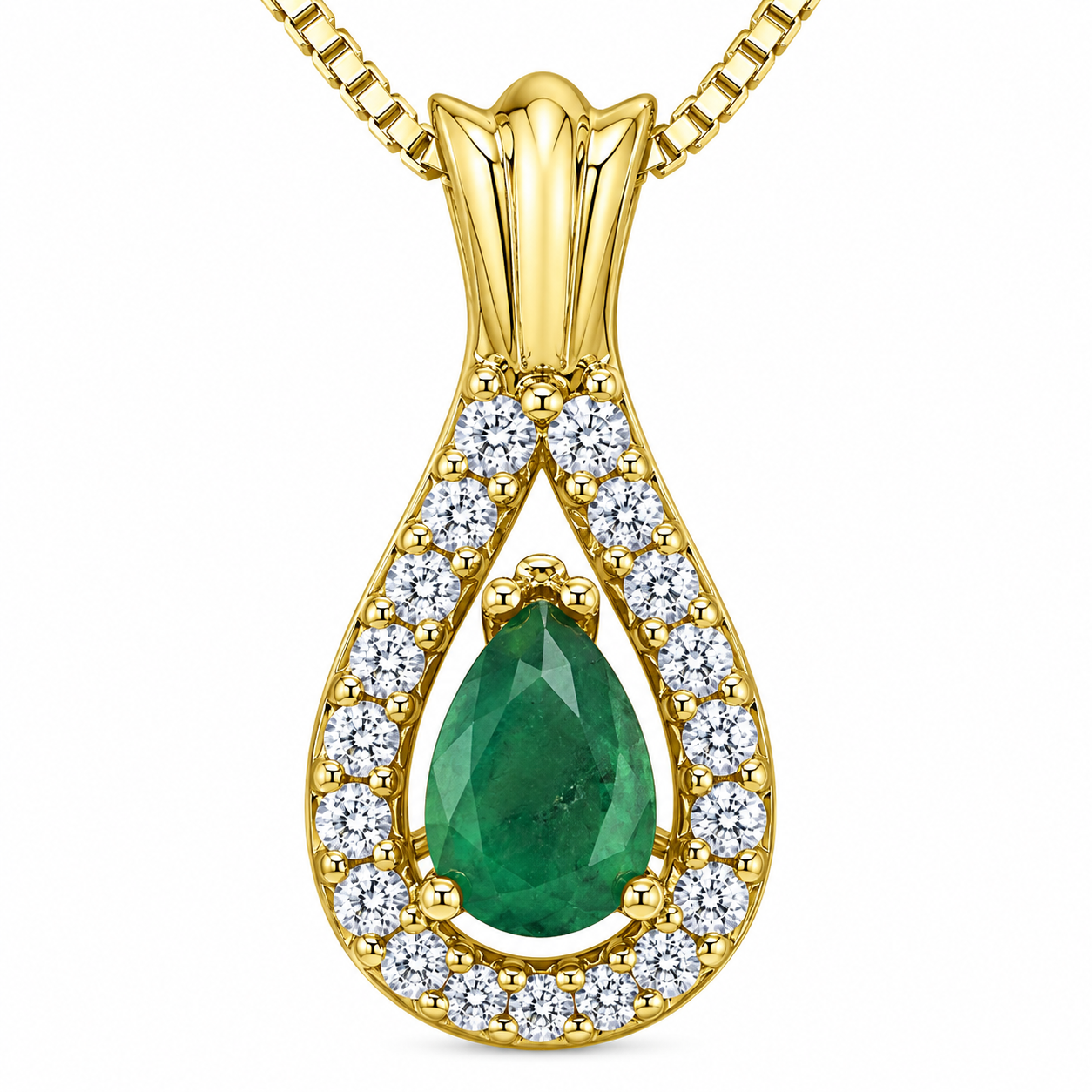 Chaîne et pendentif 10k jaune avec émeraude et diamants naturels