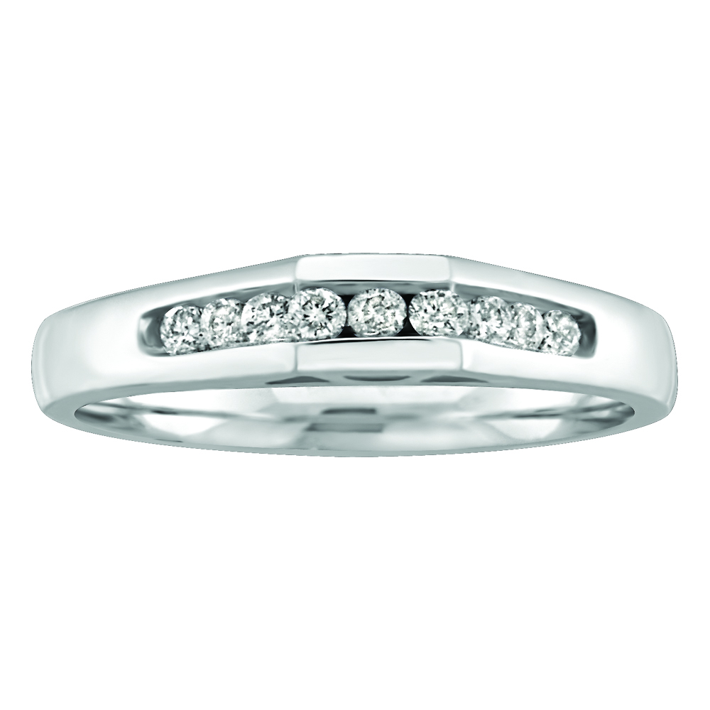 Jonc femme or blanc 10k avec diamants naturels du Canada