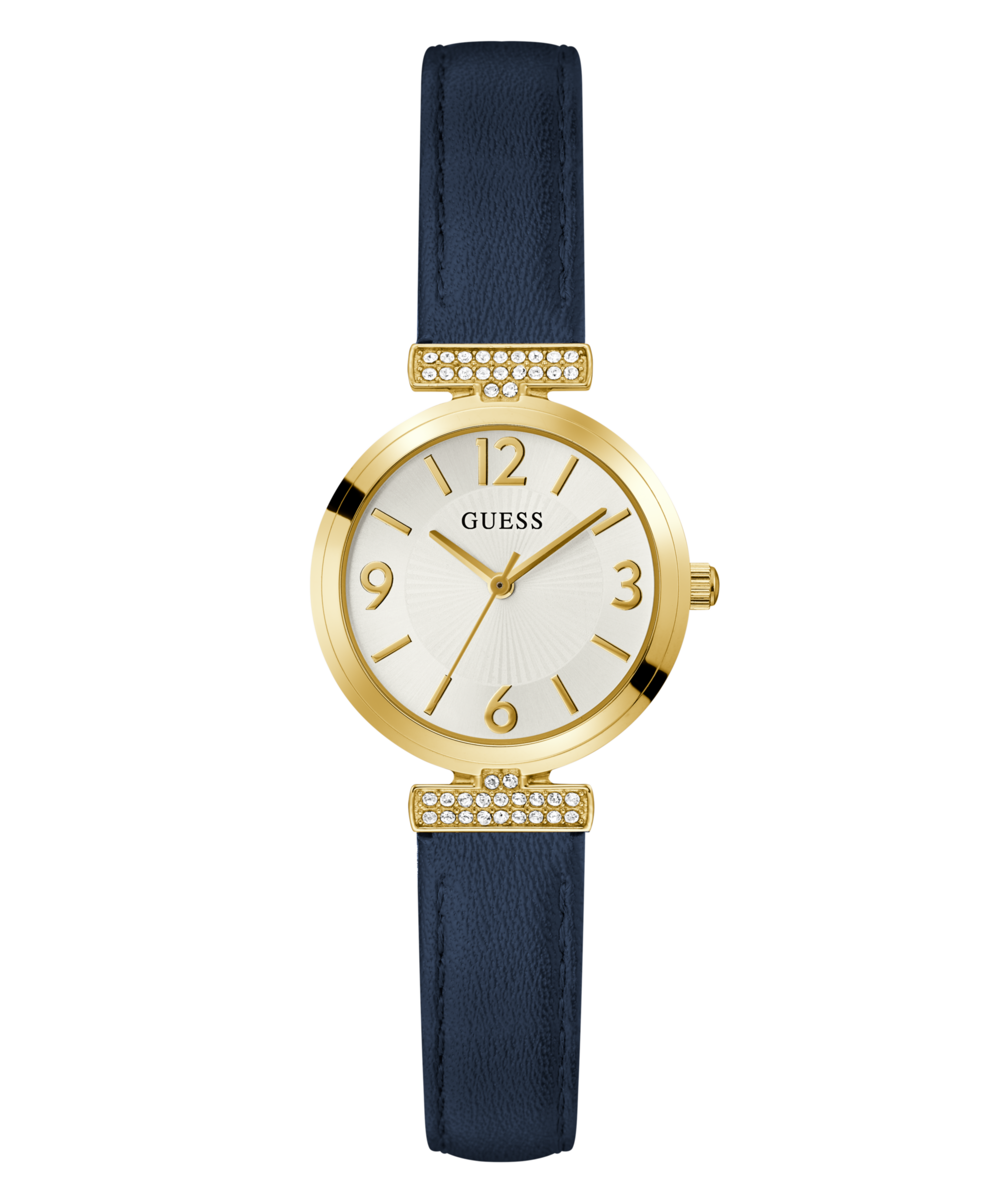 Montre dame boitier acier doré bracelet cuir bleu