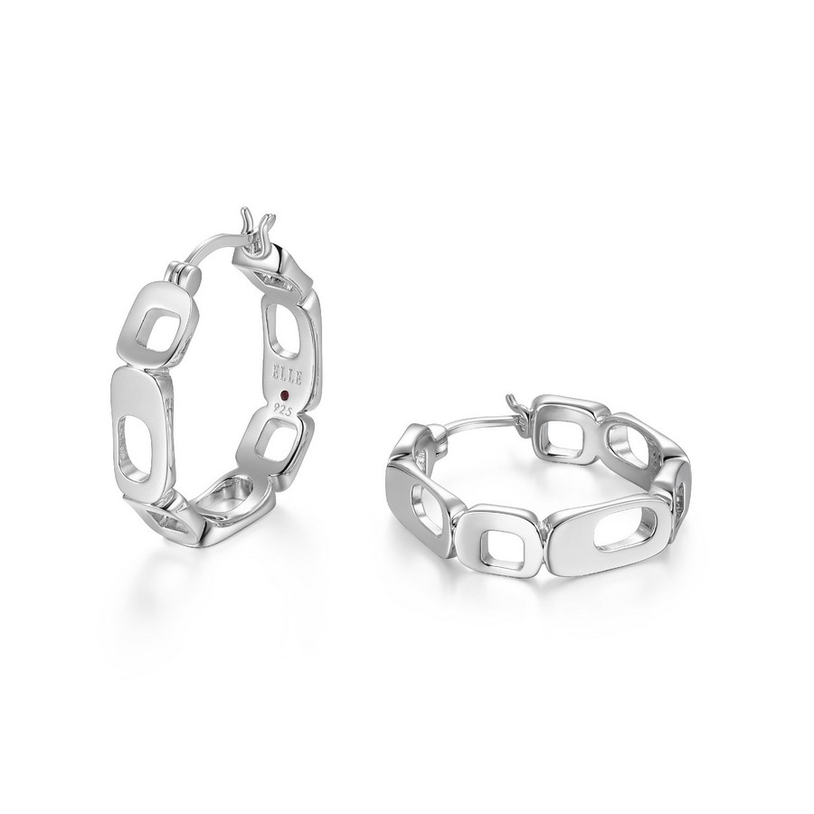 Boucles d'oreilles argent 925 anneaux motifs rectangles ajourés
