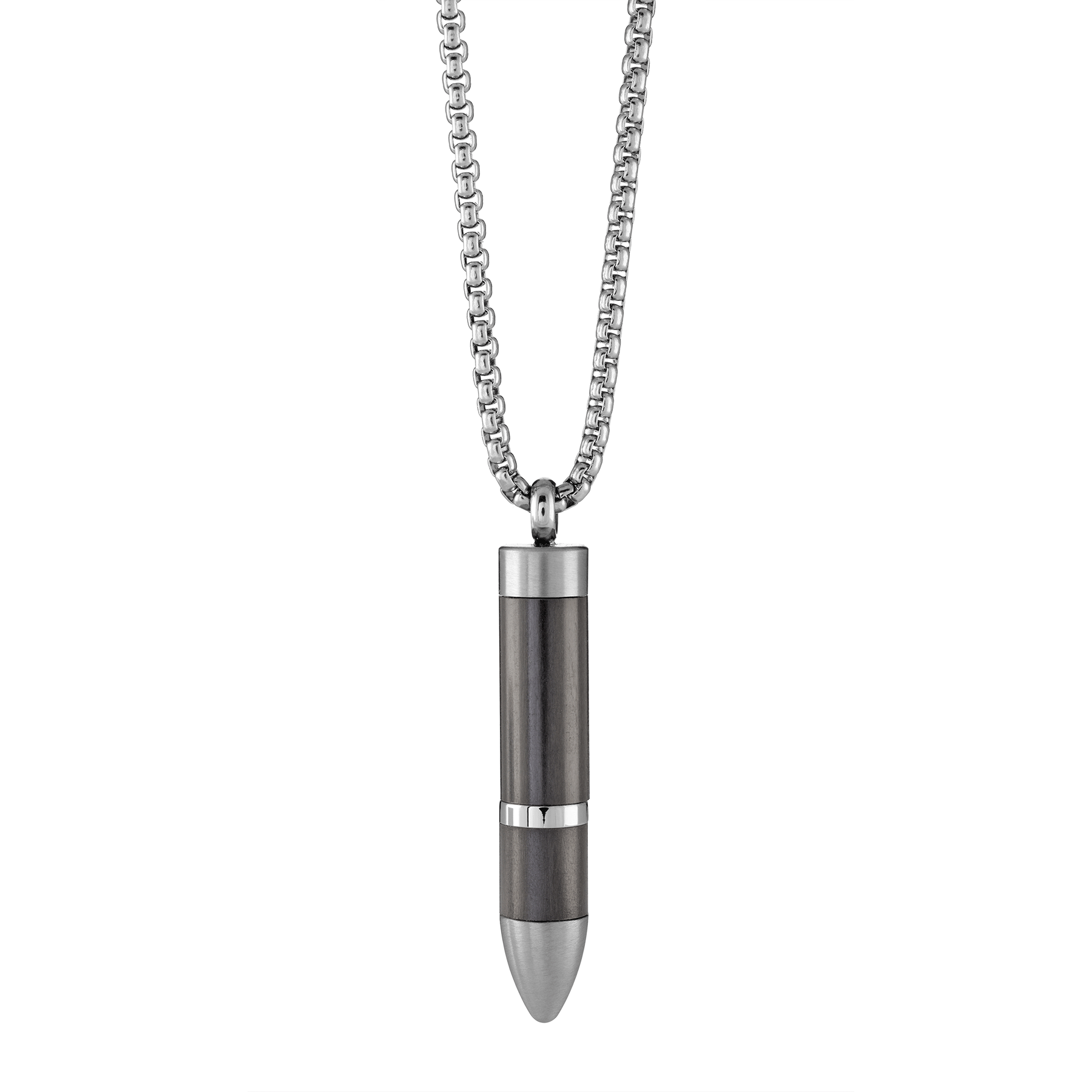 Chaîne et pendentif en acier motif balle de fusil