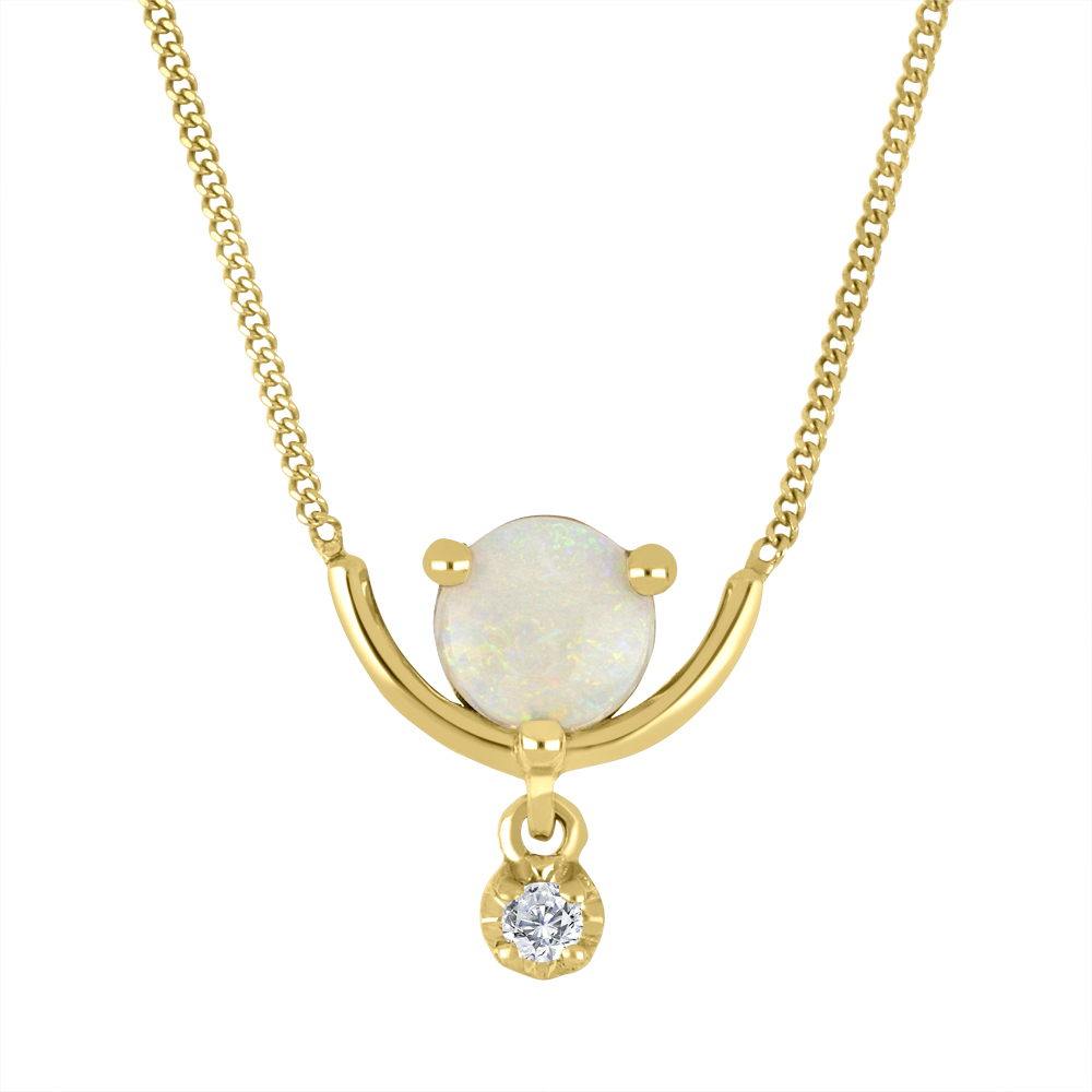 Emble chaîne et pendentif or jaune 10k avec une opale et un diamant naturel