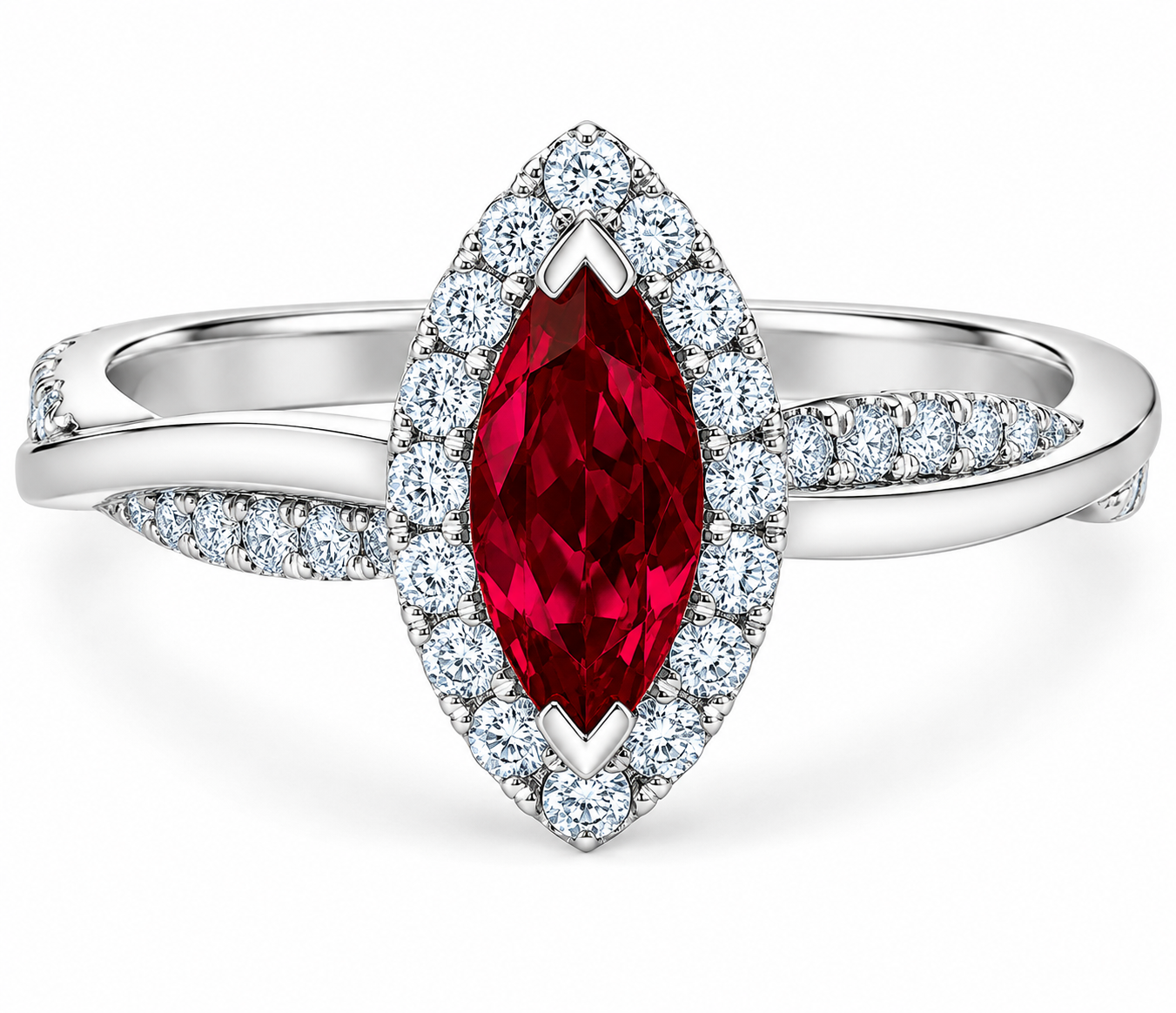 Bague or blanc 10k avec rubis et diamants de laboratoire