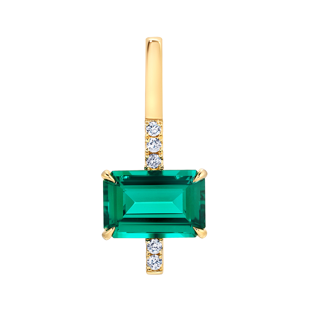 Pendentif or jaune 14k avec diamants et émeraude de laboratoire
