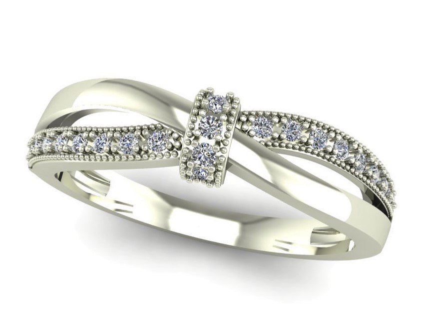 or 10k blanc motif ruban avec diamants naturels