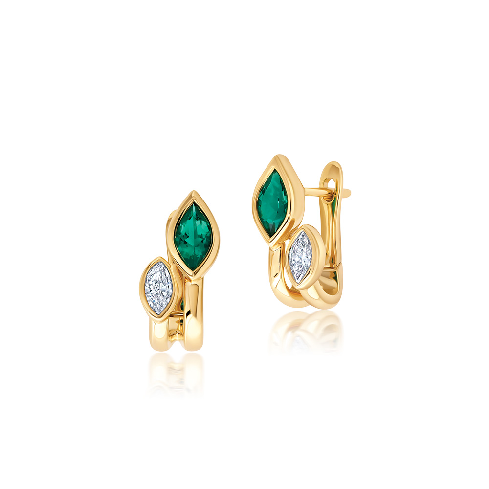 Boucles d'oreilles or jaune 14k CHATHAM émeraudes et diamants de laboratoire
