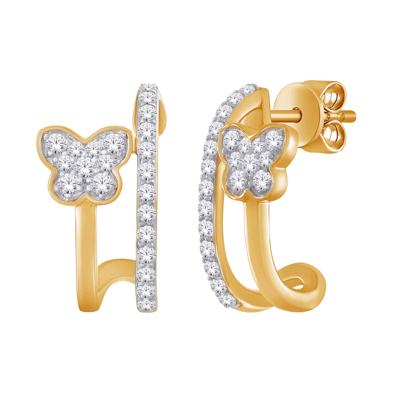 Boucles d'oreilles or jaune 10k motif papillon avec diamants laboratoire