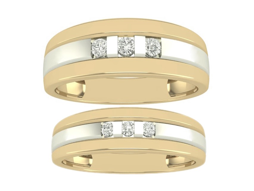 Jonc or 10k 2 tons avec 3 diamants naturels