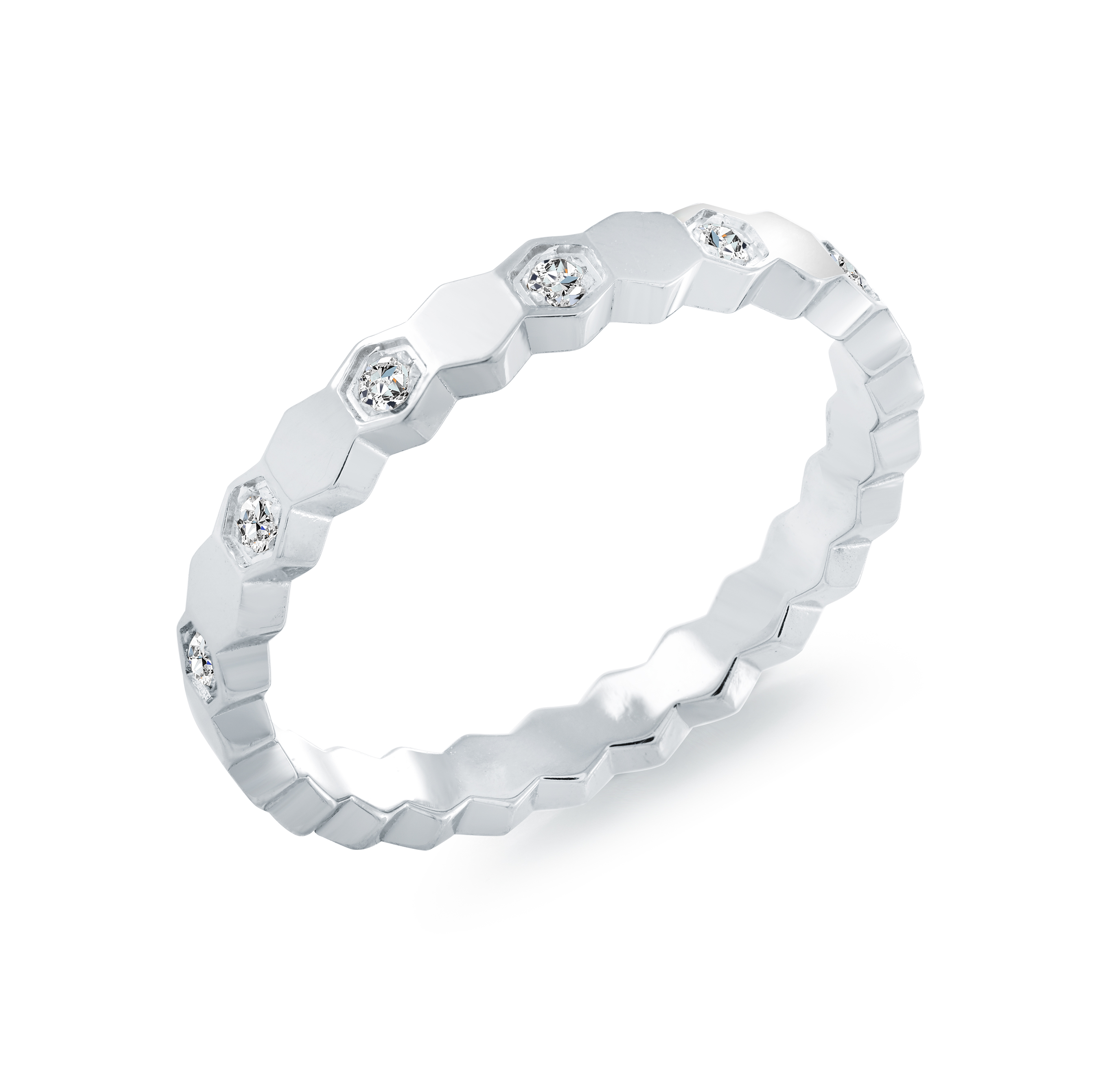Bague acier et cubics motifs hexagone