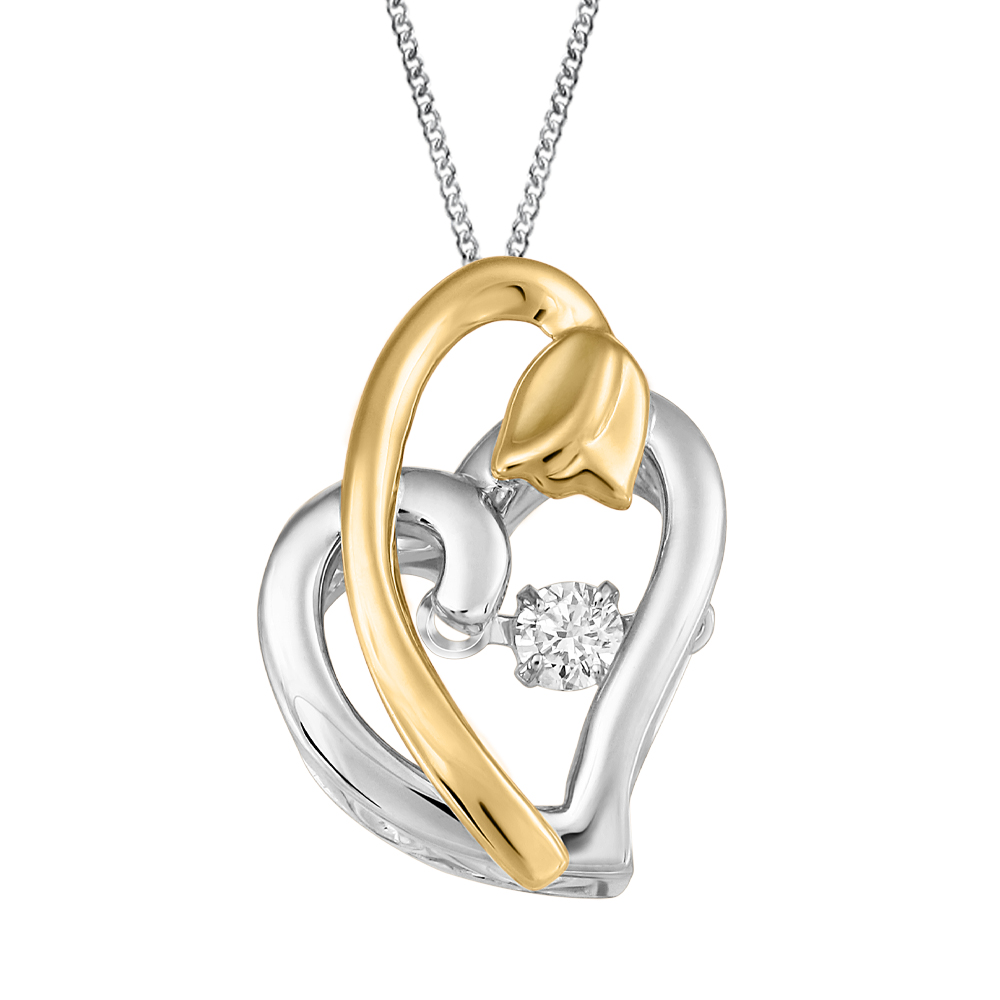 Ensemble chaîne et pendentif 2 tons or jaune or blanc motif cœur et diamant