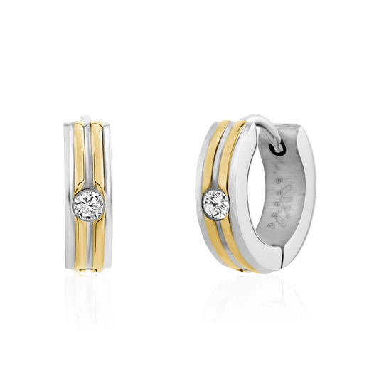 Boucles d'oreilles huggies acier bicolore et cubic