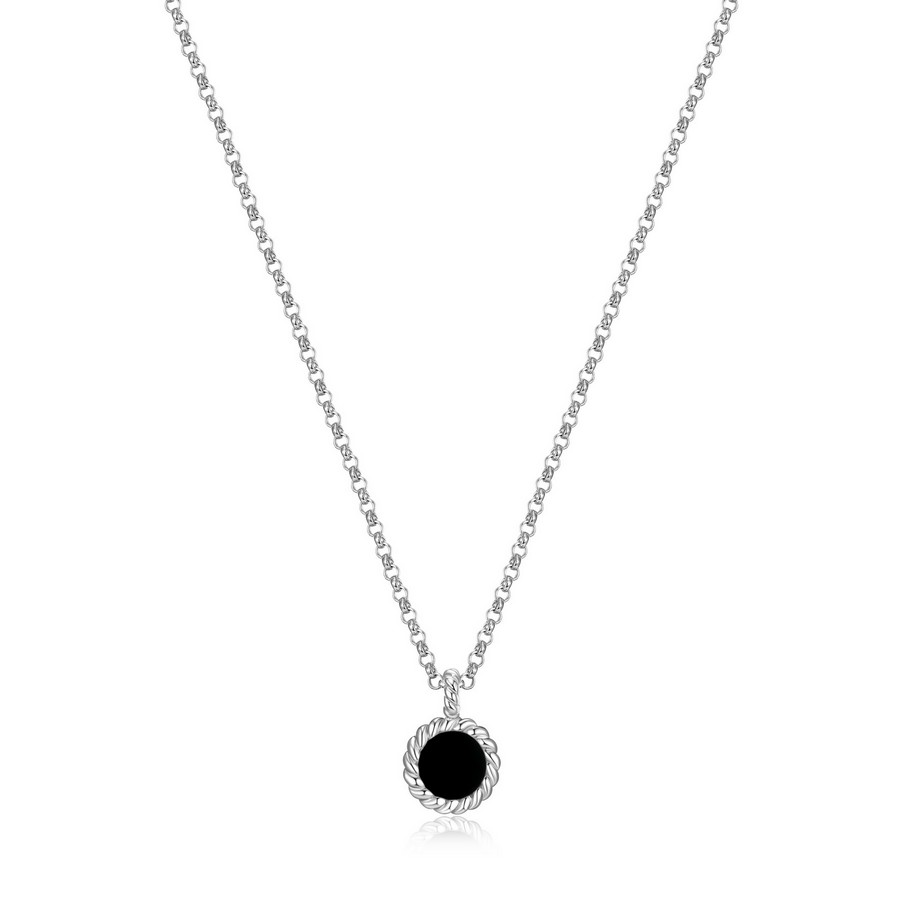 Ensemble chaîne et pendentif argent 925 avec agate noire