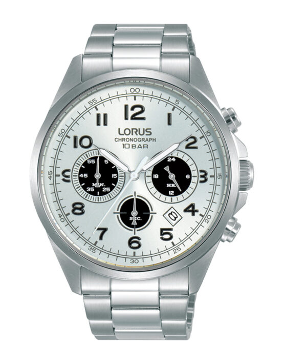 Montre chronographe quartz homme en acier fond gris