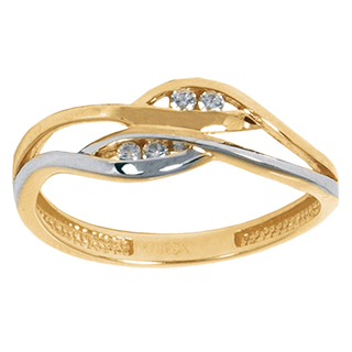 Bague or 10k 2 tons double motif trinité avec cubics