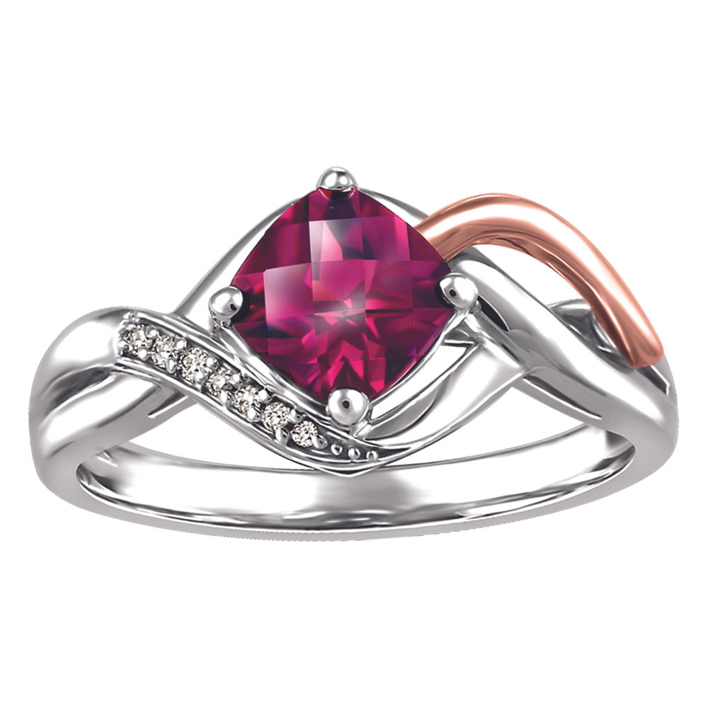 Bague or 10k 2 tons avec grenat rhodolite et diamants