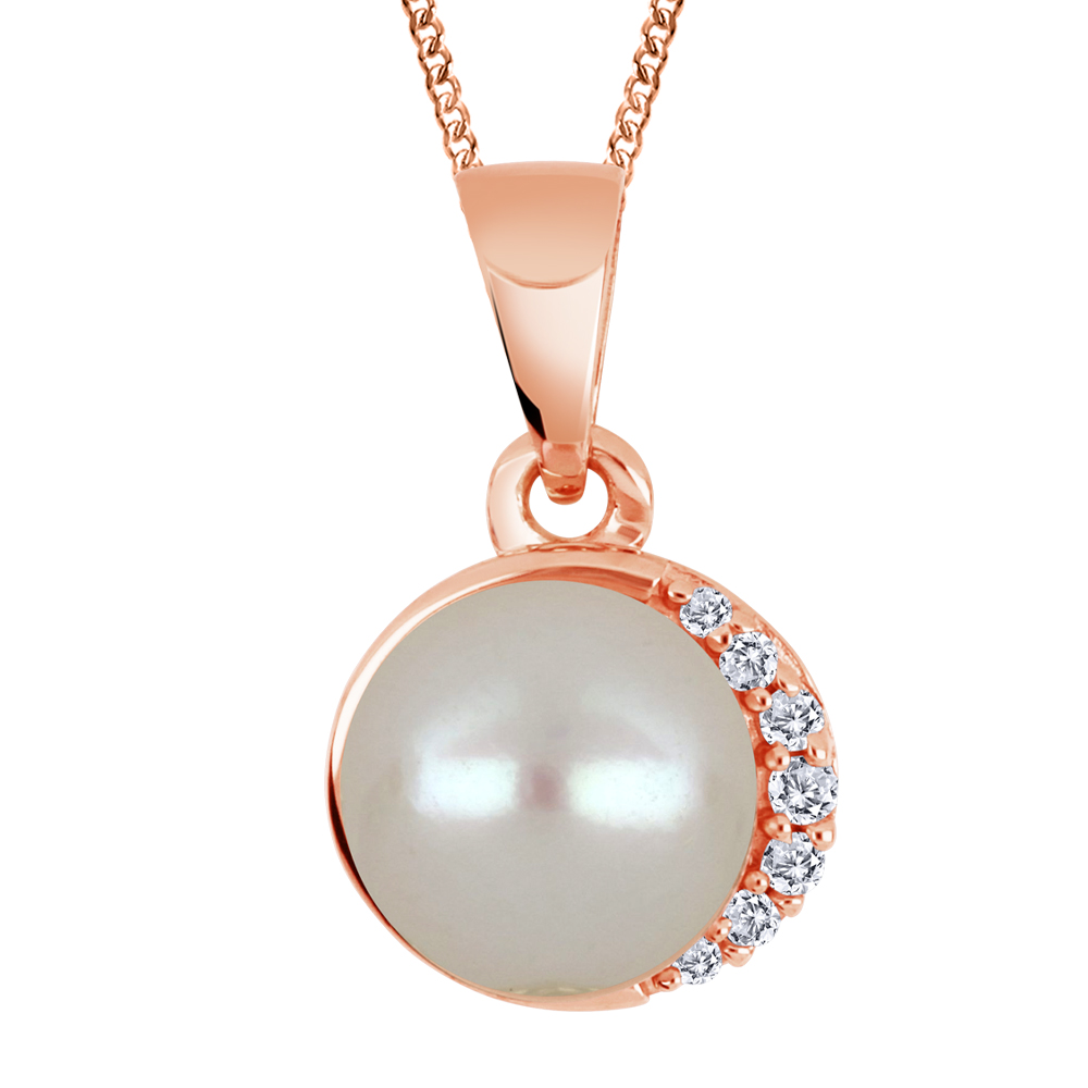Chaîne et pendentif or jaune 10k avec perle et diamants naturels Canadiens