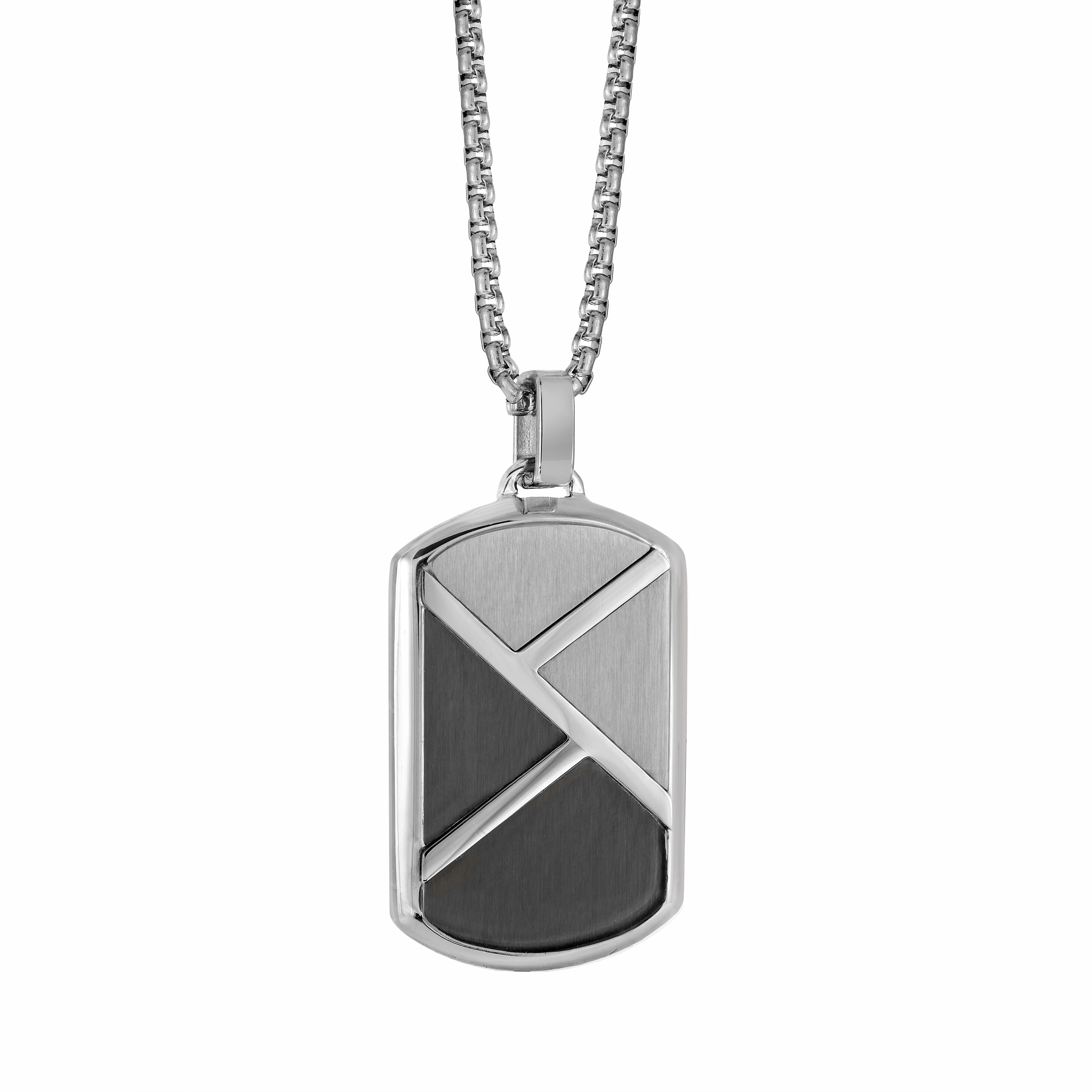 Chaîne et pendentif acier motif plaque bicolore