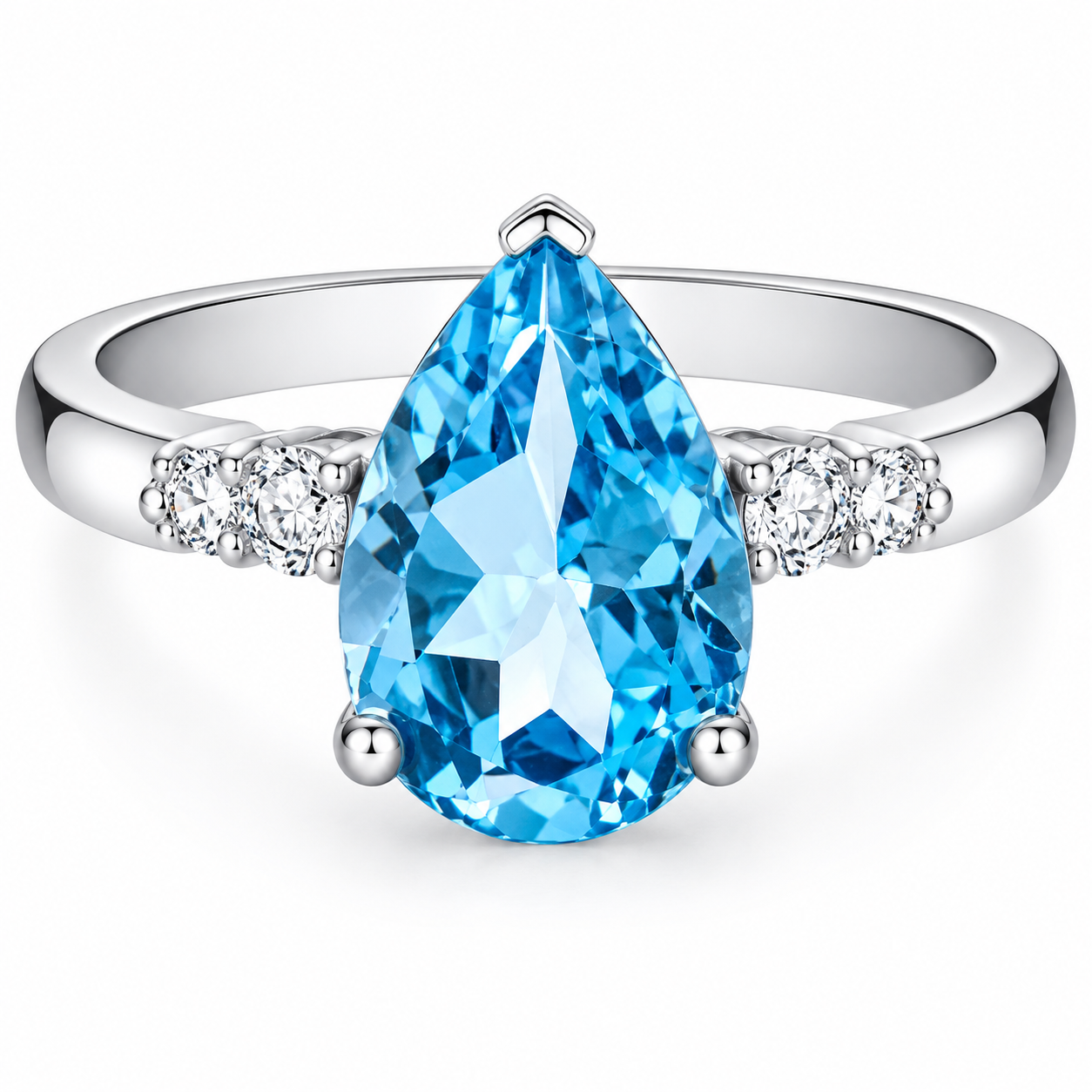 Bague or 10k blanc avec topaze bleue naturelle