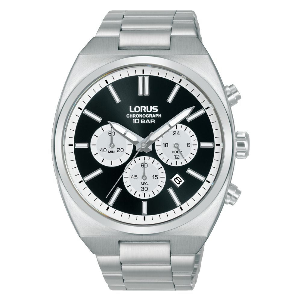 Montre chronographe quartz pour homme en acier au fond noir