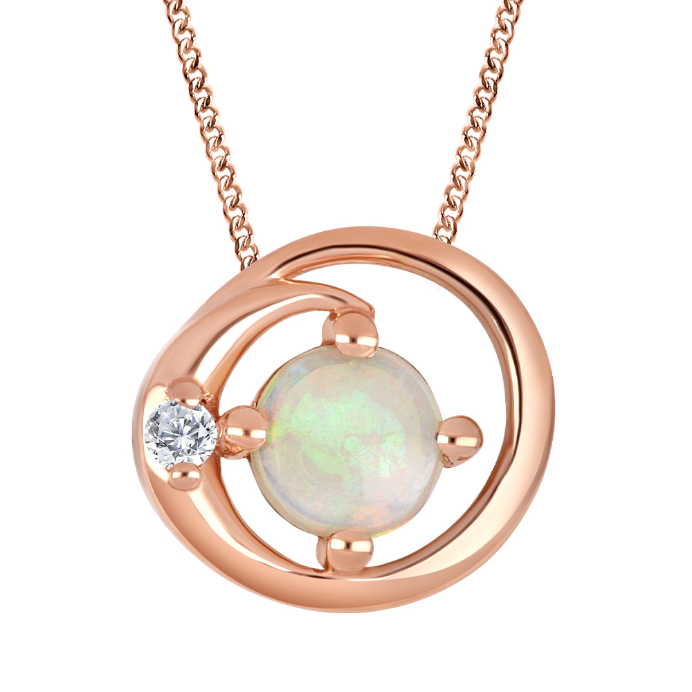 Ensemble chaîne et pendentif or 10k 2 tons avec 1 opale et 1 diamant naturel