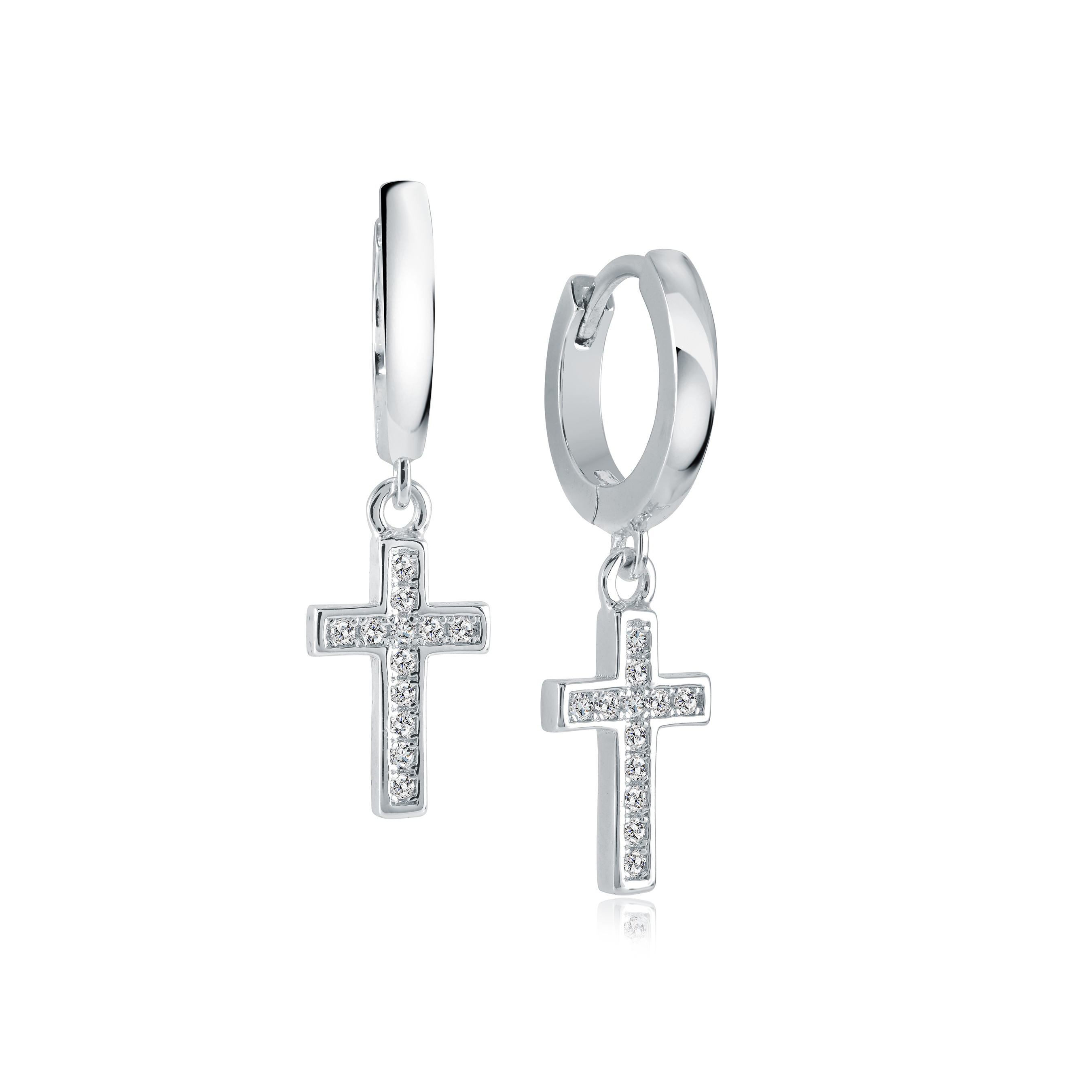 Boucles d' oreilles huggies acier avec motif croix et cubics