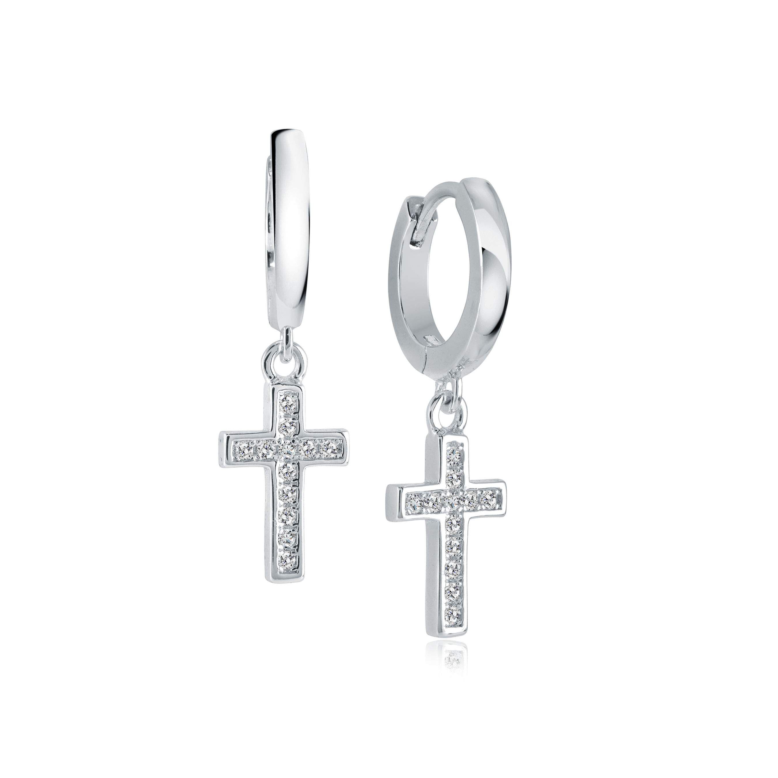 Boucles d' oreilles huggies acier avec motif croix et cubics