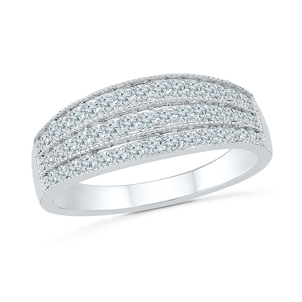 Bague or blanc 10k avec pavage diamants naturels