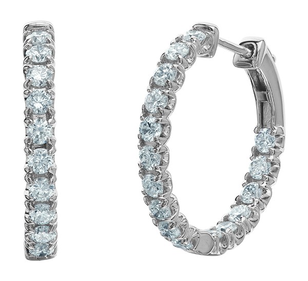 Boucles d'oreilles or blanc anneaux avec diamants laboratoire