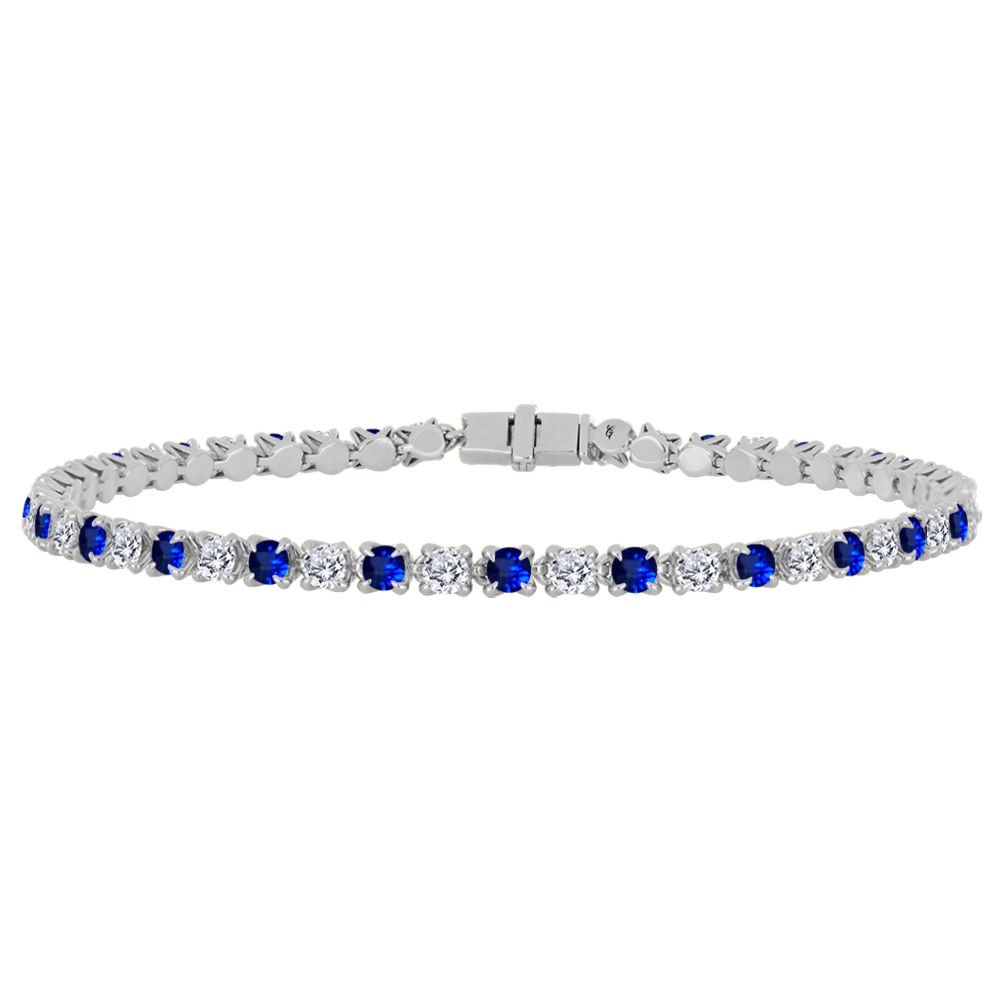 Bracelet or blanc 10 k style tennis avec saphirs et diamants de laboratoire