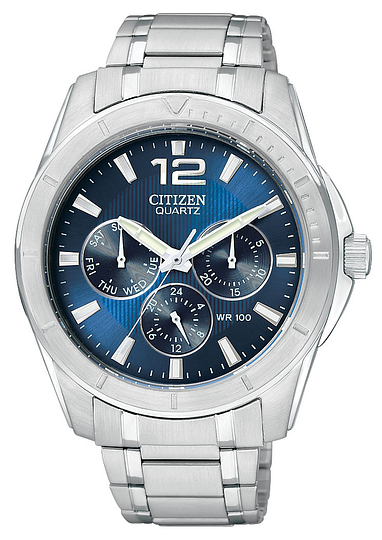 Montre Homme à quartz bracelet et boitier acier fond bleu