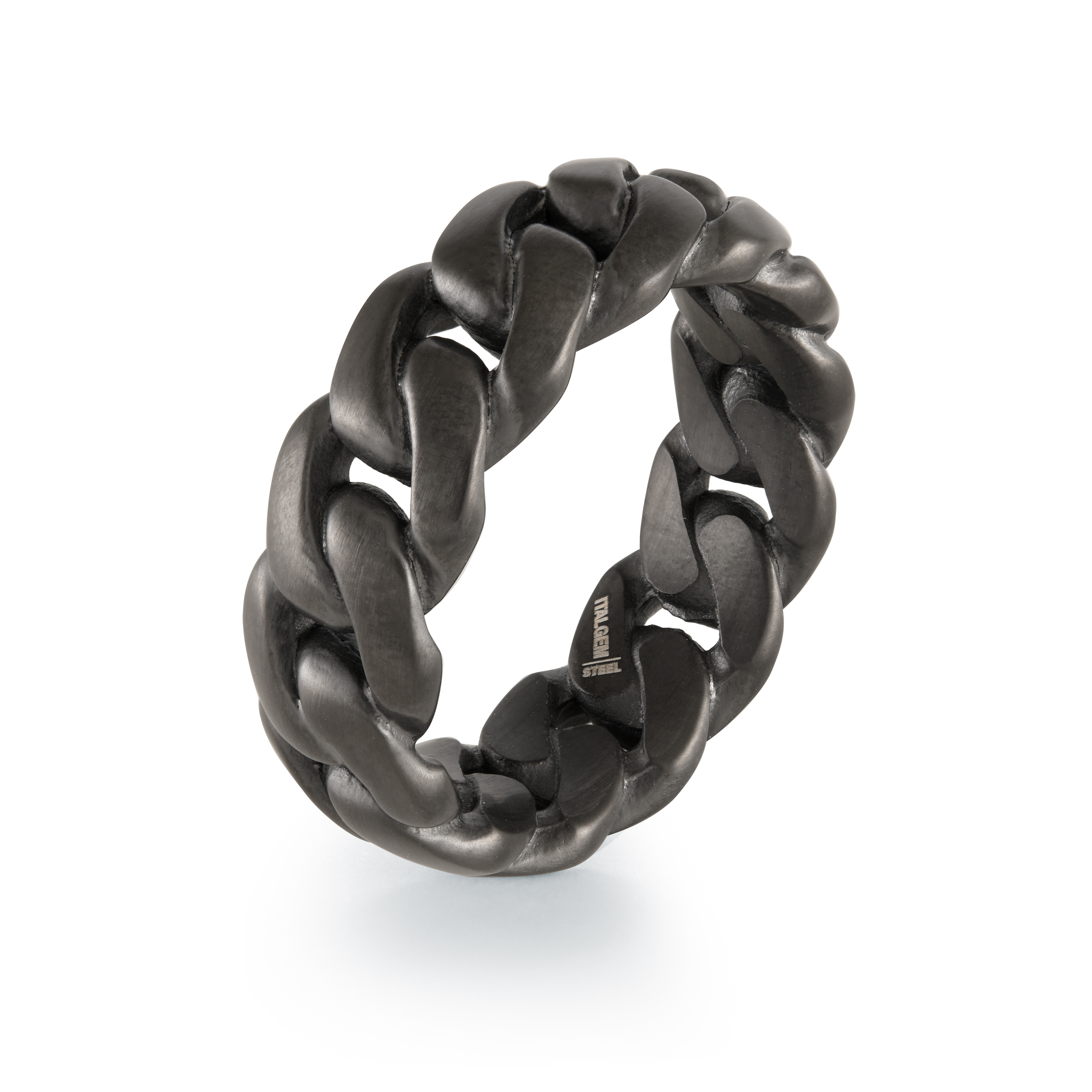 Bague homme style gourmette acier ip noir