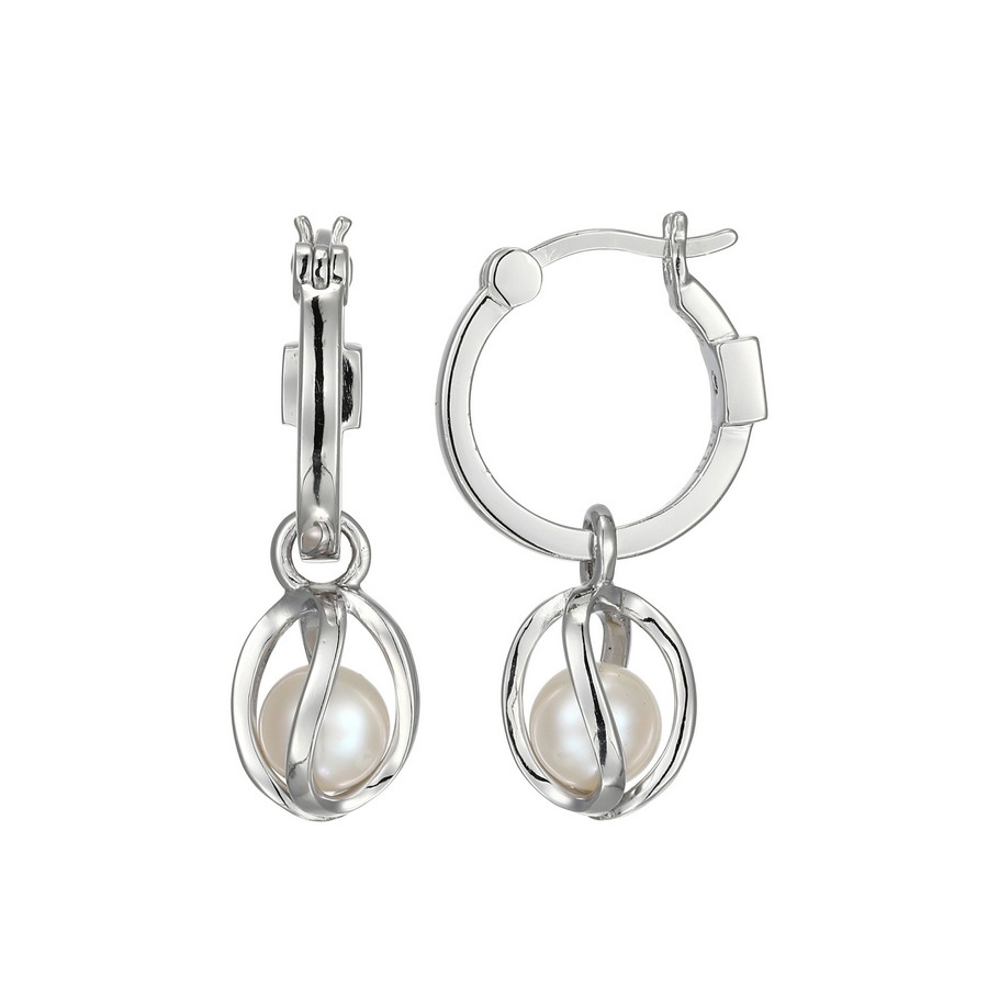 Boucles d'oreilles anneaux ronds argent 925 avec véritable perle