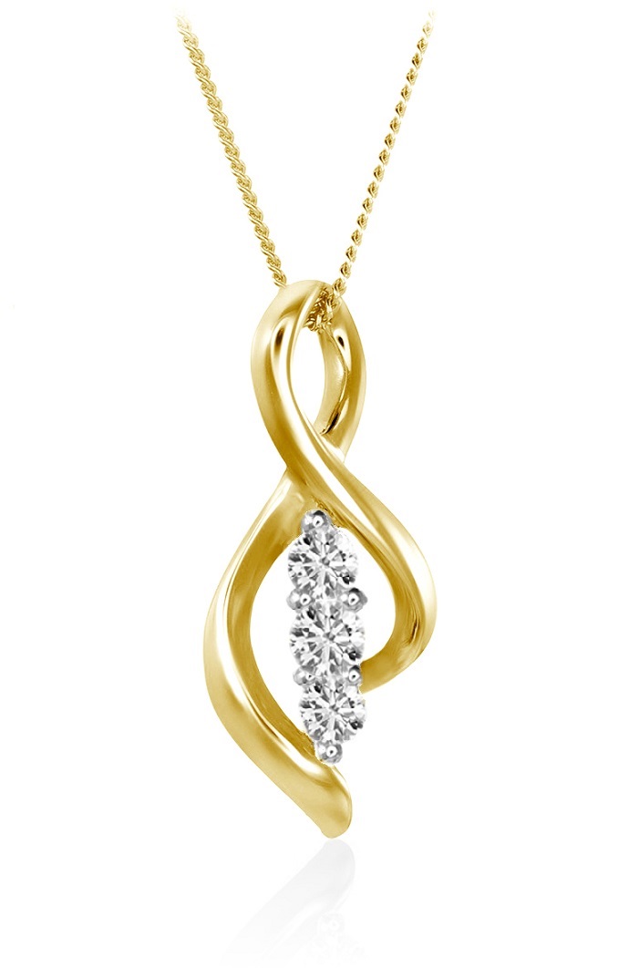 Pendentif et chaine en or 10k avec 3 diamants de laboratoire