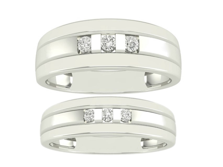 Jonc or blanc 10k trinité 3 diamants naturels