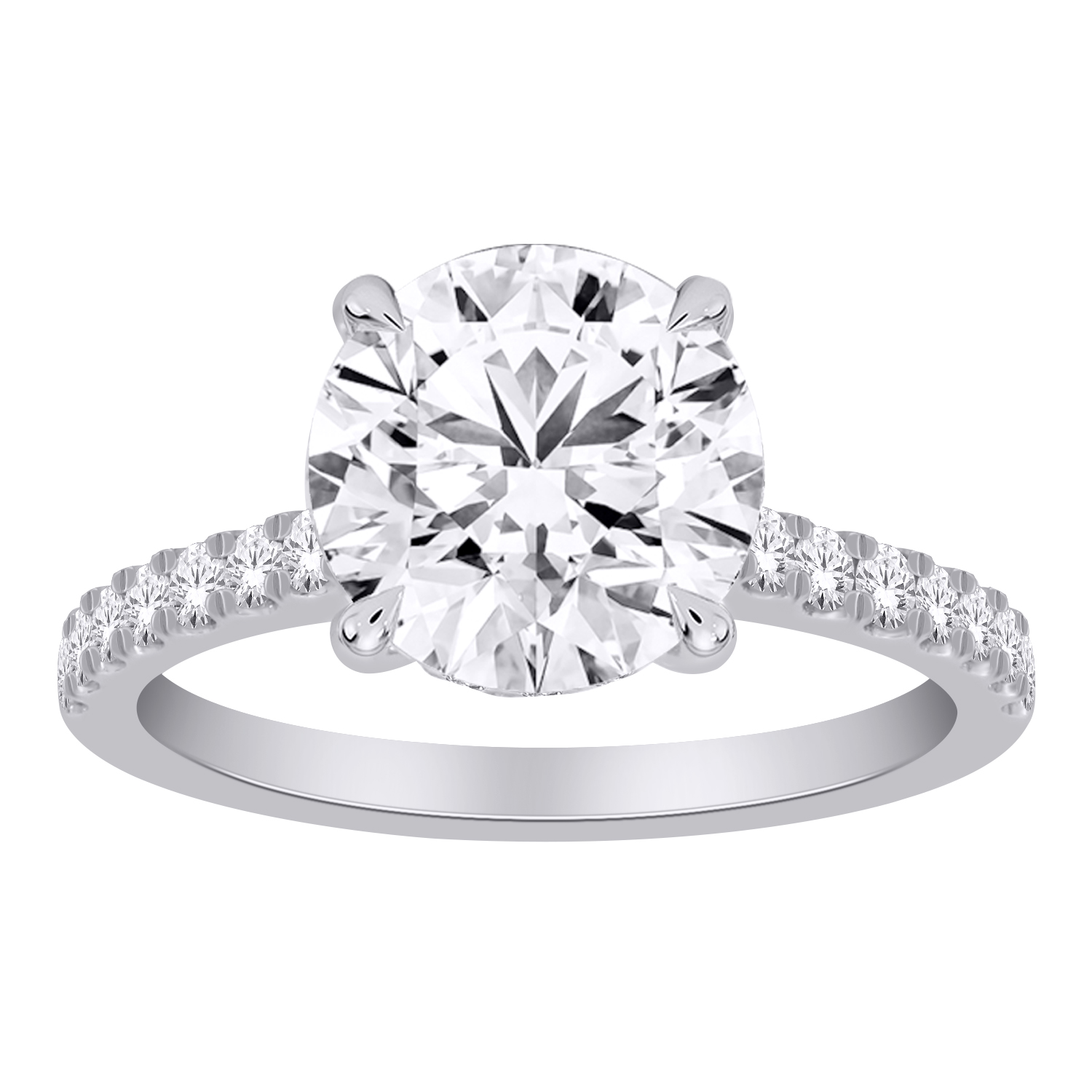 Bague or blanc 14 carats avec diamant rond laboratoire de 3 carats