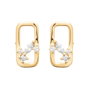 Boucles d'oreilles plaqué or rectangulaires avec cubics