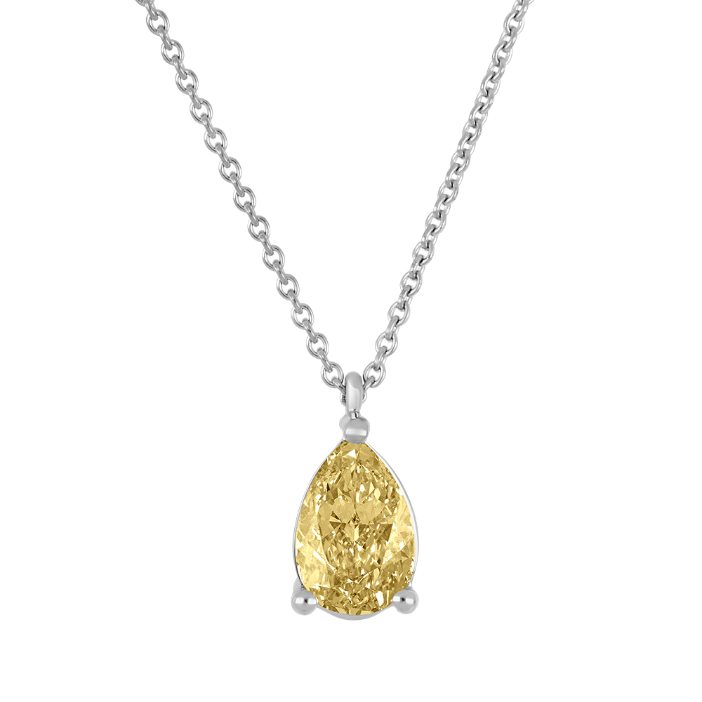Chaîne et pendentif or blanc 10k avec diamant jaune laboratoire