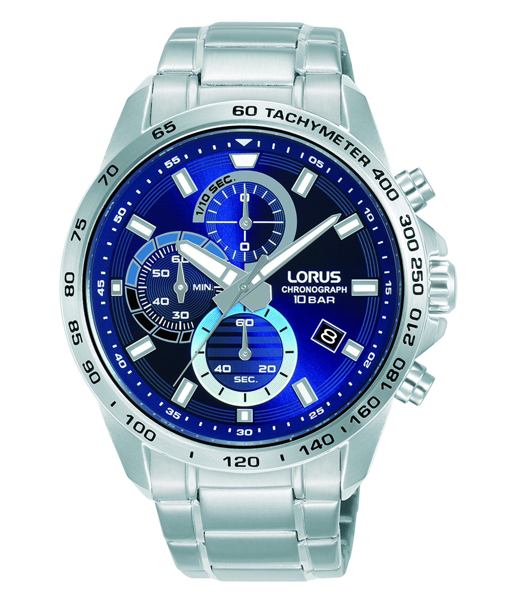 Montre homme boitier et bracelet acier fond chronomètre