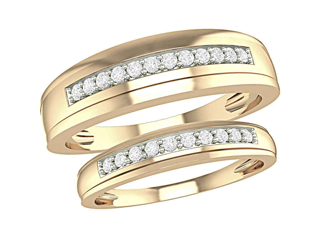 Jonc or jaune 10k version homme et femme avec diamants naturels