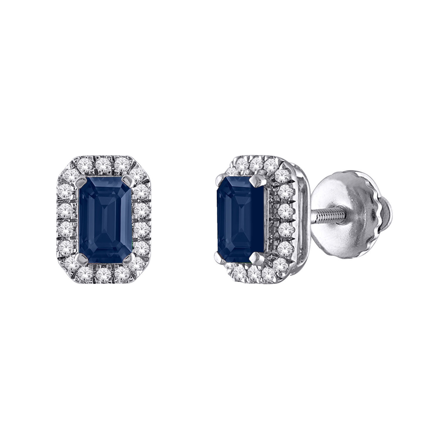 Boucles d´oreilles or blanc 10k avec saphirs et diamants naturels