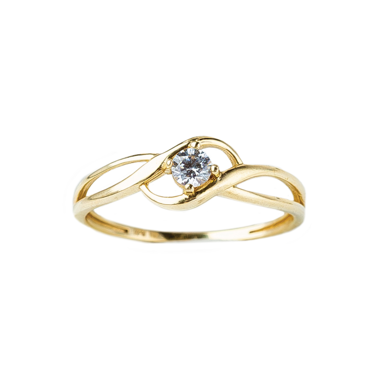 Bague or jaune 10k avec motif vague ajouré et cubic
