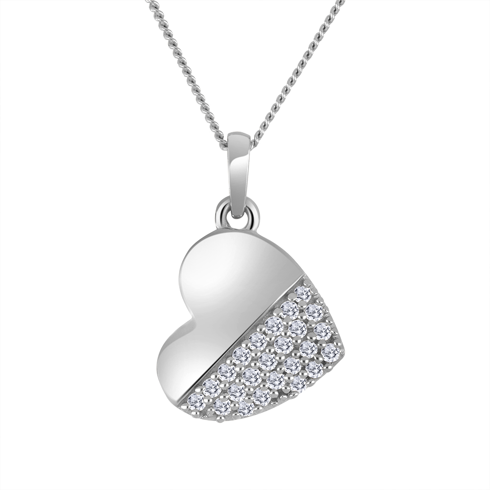 Chaîne et pendentif cœur argent et diamants de laboratoire
