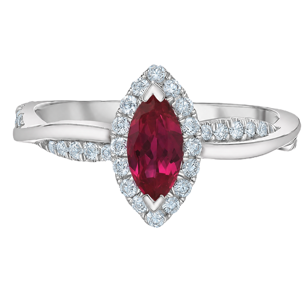 Bague or blanc 10k avec rubis et diamants de laboratoire