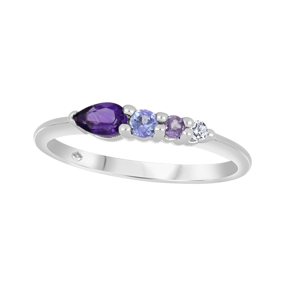 Bague or blanc 10k avec 4 pierres couleurs dégradées