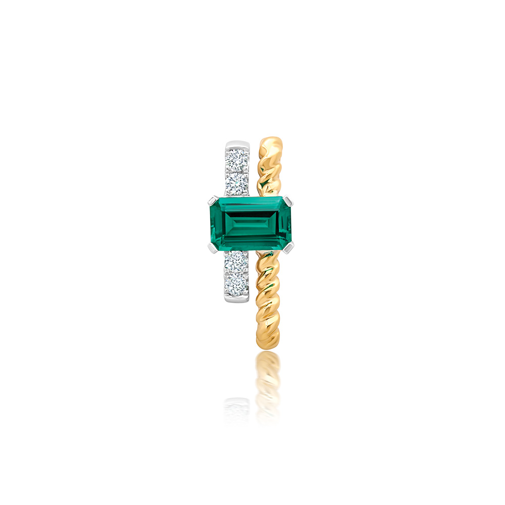 Pendentif or 14k jaune/blanc CHATHAM émeraude et diamants laboratoire