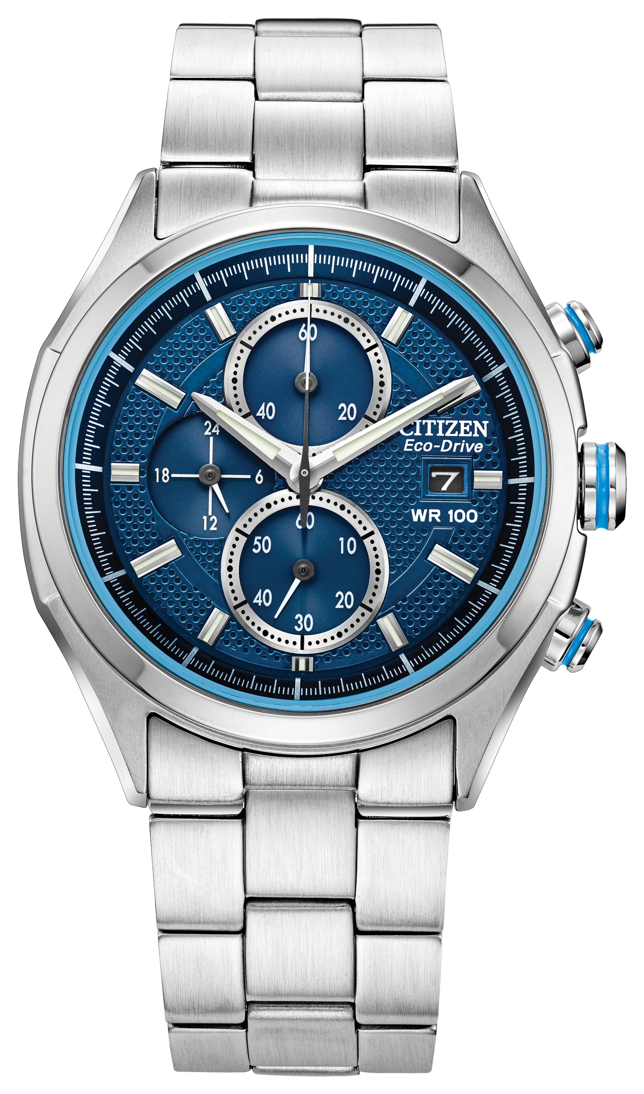 Montre homme sport eco drive bracelet et boitier acier chrono